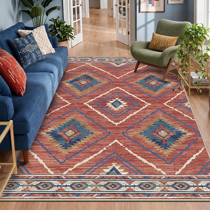 Area Rug 5x7 Rug Machine Washable Non-Slip Low Pile Print Pattern Western Rug by BESTSWEETIE