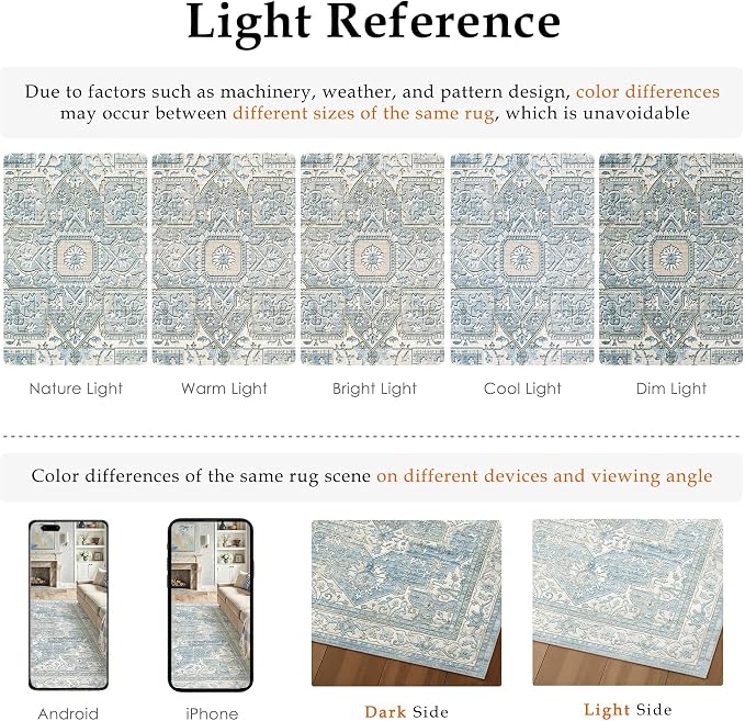 5x7 Washable Vintage Area Rug Blue Oriental Living Room Bedroom Throw Rug - Image 6