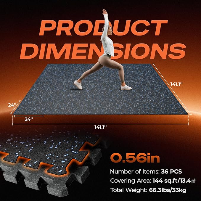 SUPERJARE 0.56'' Thick 36 Pcs 144 Sq Ft Rubber Top Exercise Equipment Mats - Image 7