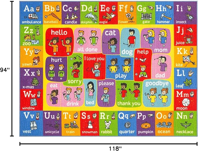 KC Cubs 8x10 ABC Alphabet ASL Sign Language Rug – Educational Non-Slip Carpet - Image 3