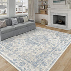 8x10 Washable Neutral Area Rug Blue Vintage Living Room Bedroom Carpet Non-Slip - Image 3