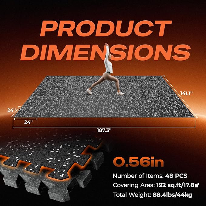 SUPERJARE 0.56'' Thick 48 Pcs 192 Sq Ft Rubber Top Exercise Equipment Mats - Image 7