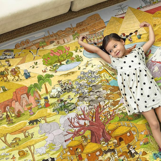 Large Kids Playroom Rug 8x10 – Desert Adventure Safari Animal Map Carpet by HazoHaus