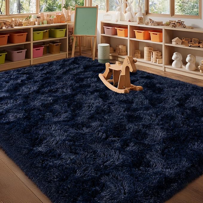 Navy Blue Rug for Living Room, 6x9 Large Fluffy Area Rugs for Bedroom, Soft - Image 8