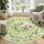 RELEANY Area Rugs Round 4ft Washable Non-Slip, Floral Vintage Distress - Image 2