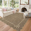 GarveeHome Scalloped Bow Rug for Living Room, Solid Brown Rug for Dorm by GarveeHome