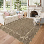 GarveeHome Scalloped Bow Rug for Living Room, Solid Brown Rug for Dorm by GarveeHome