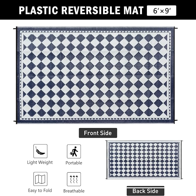 HUGEAR Outdoor Waterproof Rug 6'x9' Plastic Straw Rugs Washable Reversible - Image 2