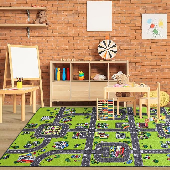 Kids Rug for Playroom Classroom, 3x5 Non Slip Kids Car Road Traffic Playmat for - Image 3