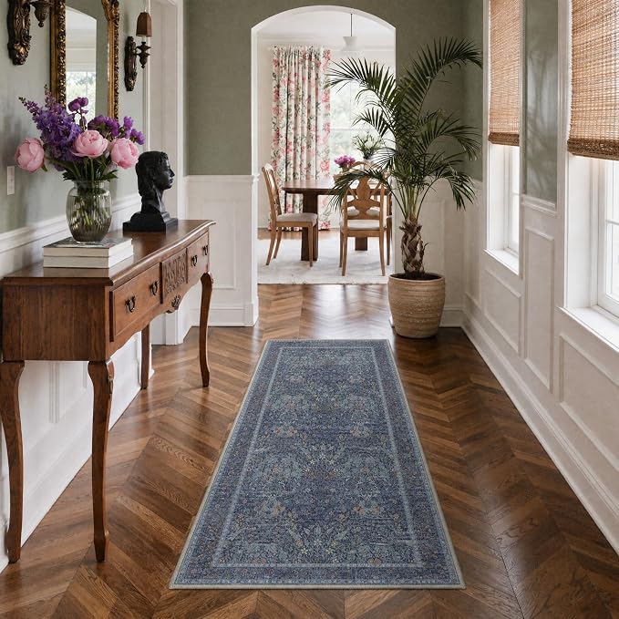 GENIMO 2x5 Runner Rug Non Slip Washable Low Pile, Lightweight Floral Foliage by GENIMO