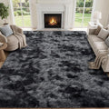 Area Rug for Living Room Bedroom: 9x12 Black Grey Soft Fluffy Shag Upgrade by PLHXFRSoftAreaRugs