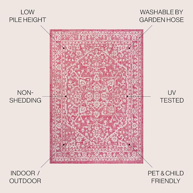 JONATHAN Y Boho Medallion Indoor Outdoor Square Area Rug 5X5 Fuchsia/Light Gray - Image 2