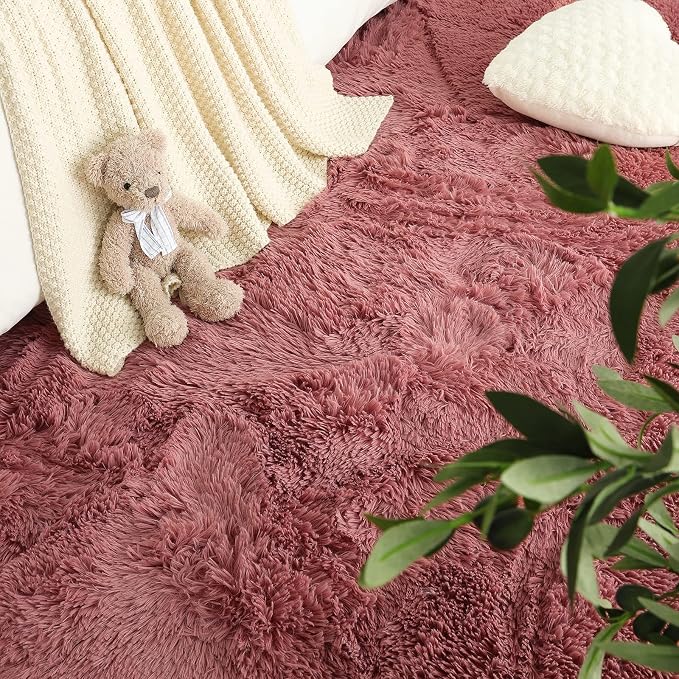 LOCHAS Bedroom Rug 2.6' x 5.3', Blush Fluffy Shaggy Area Rug - Image 6