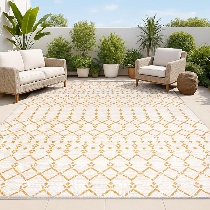 JONATHAN Y Moroccan Geometric Indoor Outdoor Area Rug 9X12 Cream/Orange by JONATHANY