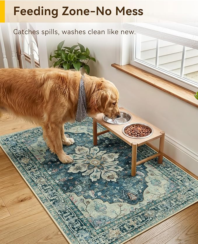RELEANY Area Rugs Small 2'x3' Washable Non-Slip, Floral Vintage Distress - Image 3