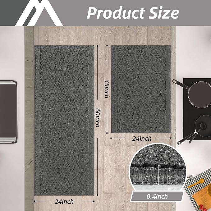 COSY HOMEER 60x24Inch/35X24Inch Kitchen Rugs Sets Non-Slip Washable Kitchen Mats - Image 2