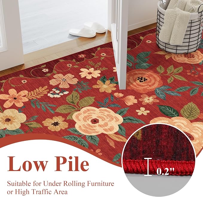 DUKINO 2x3 Rugs for Entryway, Floral Indoor Washable Door Mat, Non Slip Boho - Image 8