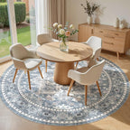 8ft Round Area Rug: Washable Vintage Neutral Soft Non Slip Thin Large Floor - Image 3
