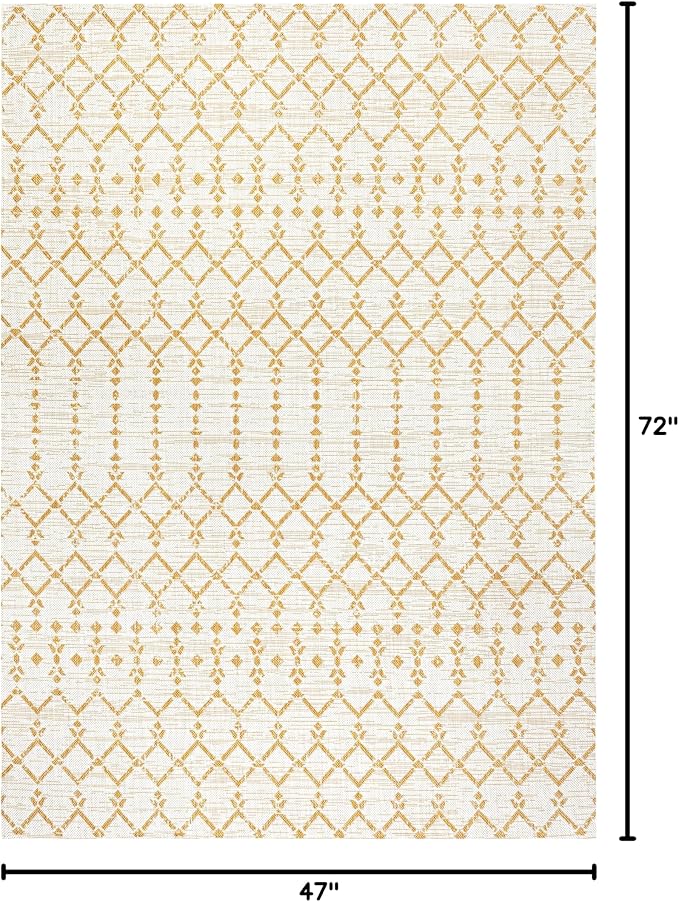 JONATHAN Y Moroccan Geometric Indoor Outdoor Area Rug 4X6 Cream/Yellow - Image 2