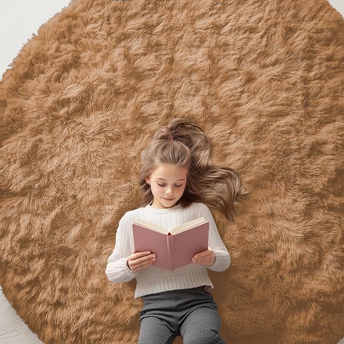 OLANLY Khaki Round Rugs for Bedroom by OLANLY