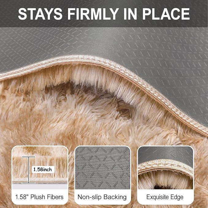 2x5 Feet Beige Fluffy Runner Rug - Image 6