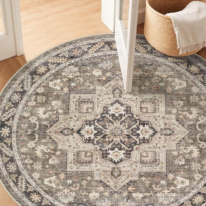 5ft Round Vintage Living Room Area Rug - Image 8