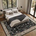 DCX Black Boho 5x7 Area Rugs, Machine Washable Non Slip Geometric Floral Rug - Image 8