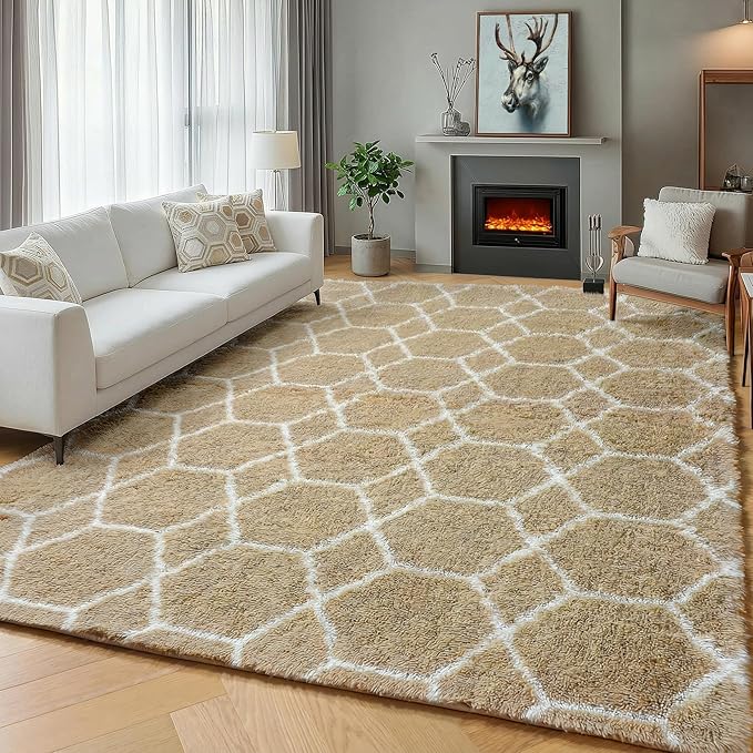 ONASAR Area Rugs for Bedroom Living Room, 4x6 Fluffy Beige and White Throw Rug - Image 5
