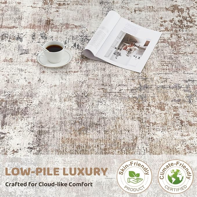 UERMEI Square Area Rugs : Washable 6x6 Neutral Modern Abstract Carpet - Image 8