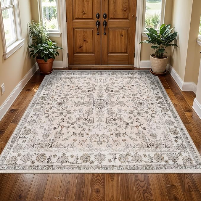 5x5 Square Washable Rug for Living Room: Non Slip Indoor Entryway Foot Carpet by BYYVOORugsforYourHome