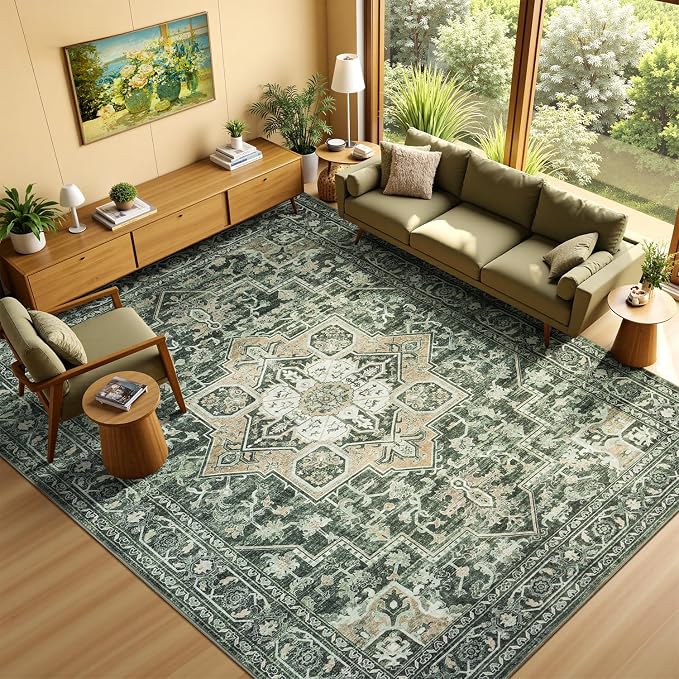 Lessymo Washable 8×10 Green Area Rugs by Lessymo