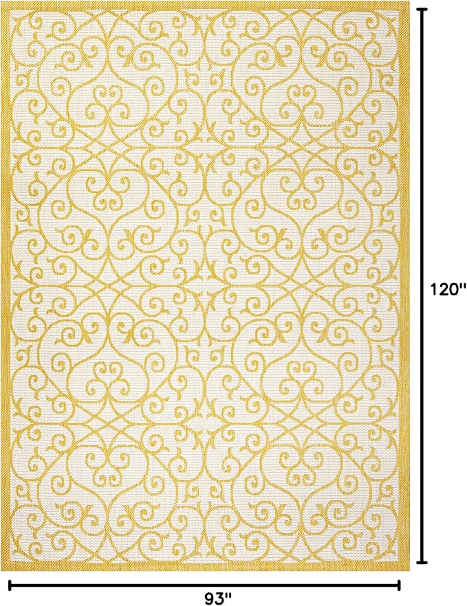 JONATHAN Y Vintage Filigree Indoor Outdoor Area Rug 8X10 Cream/Yellow, Madrid - Image 2
