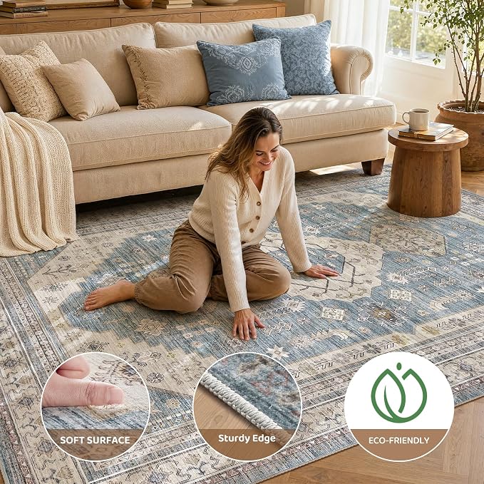 6x9 Washable Area Rug, Large Rugs - Image 2