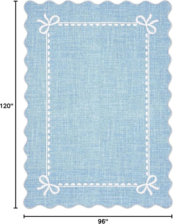 GarveeHome Scalloped Bow Rug for Living Room, Solid Blue Rug for Dorm, Washable - Image 2