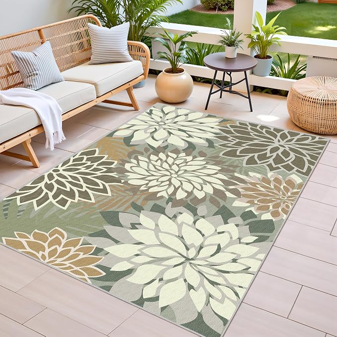3x5 Washable Rug for Living Room Tropical Botanical Modern Floral Chenille Area - Image 2