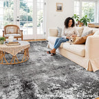 Washable Area Rug 9x12 Living Room – Neutral Modern Abstract Large Carpet - Image 3