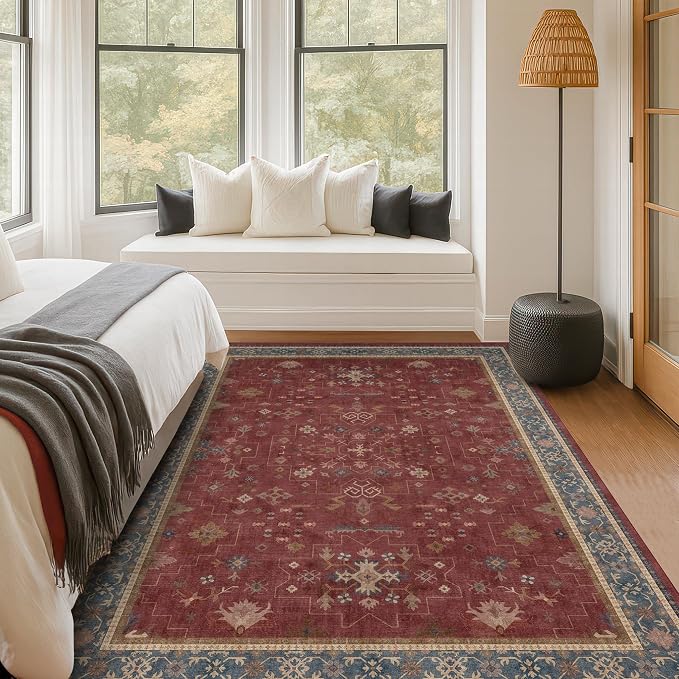 5x8 Boho Dark Red Rug for Living Room - Image 3