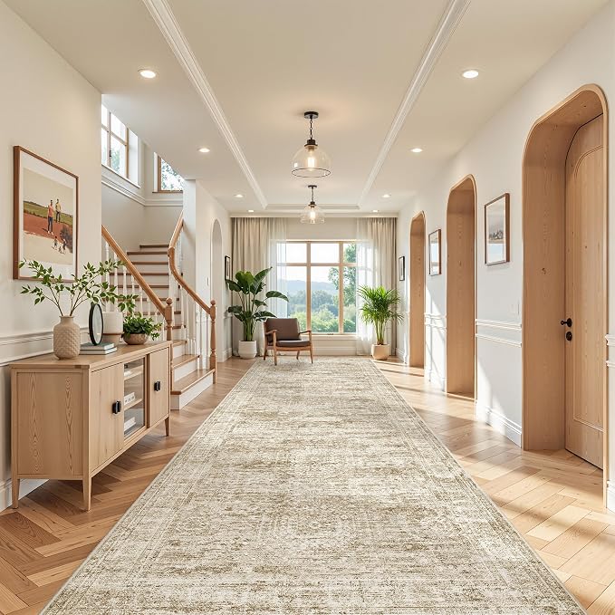 4x12 Runner Rug for Hallway, Low-Pile Wide Runner for Entryway, Long Washable - Image 4