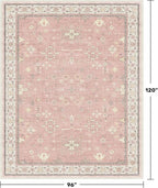 Washable 8x10 Blush Pink Rug for Bedroom Girls Dorm, Floral Retro Living Room - Image 2