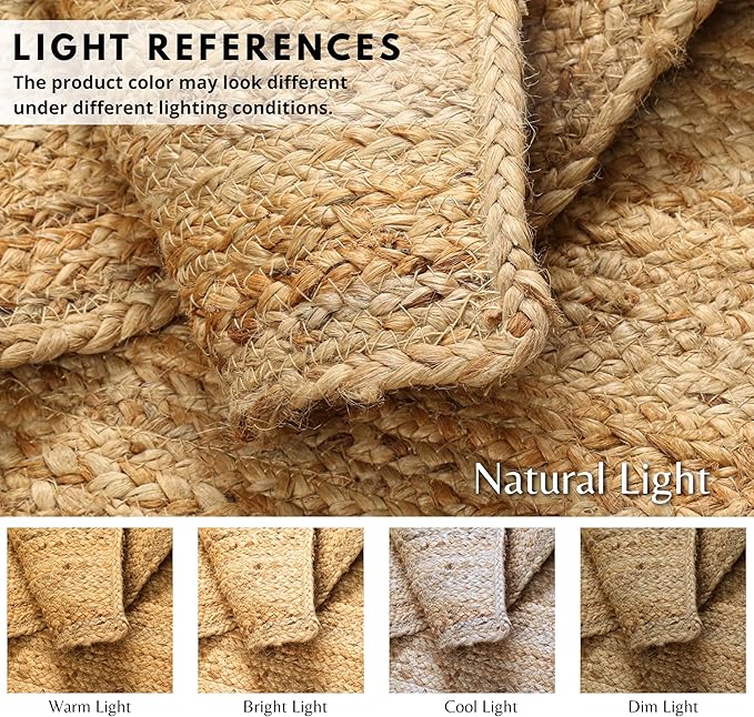 Hausattire Hand Woven Jute Braided Rug, Reversible Boho Entry Area Rugs - Image 6
