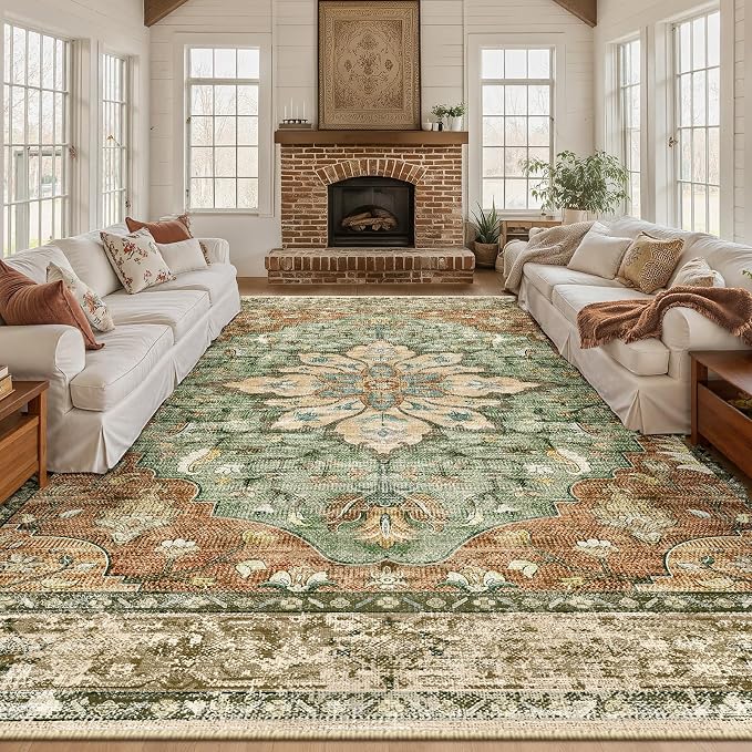RELEANY Area Rugs Large 9'x12' Washable Non-Slip, Floral Vintage Distress - Image 2