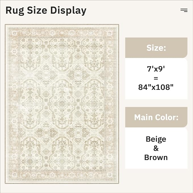 Soalmost 7x9 Area Rug for Living Room Washable Abstract Vintage Soft Thin - Image 5