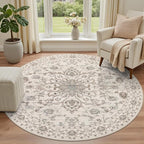 Round Area Rug for Living Room: 4 ft Washable Vintage Boho Soft Thin Circle Rug - Image 2