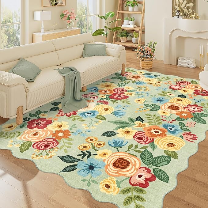 DUKINO 6x9 Area Rug, Floral Washable Rugs by DUKINO