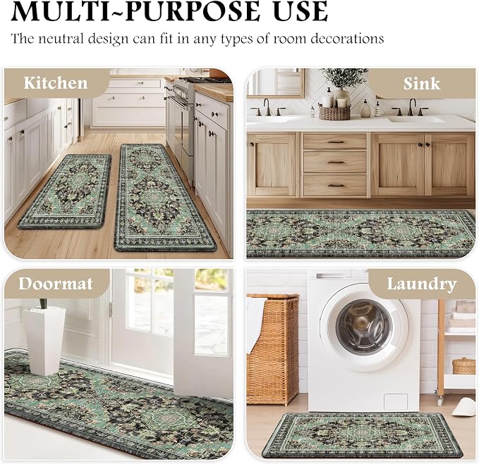 Boho Kitchen Mats for Floor 2 Piece Set Anti Fatigue Cushioned PVC Kitchen Rugs - Image 6