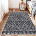 Black Non Slip Moroccan 3x4 Washable Area Rug | Soft Stain-resistant Mat - Image 3