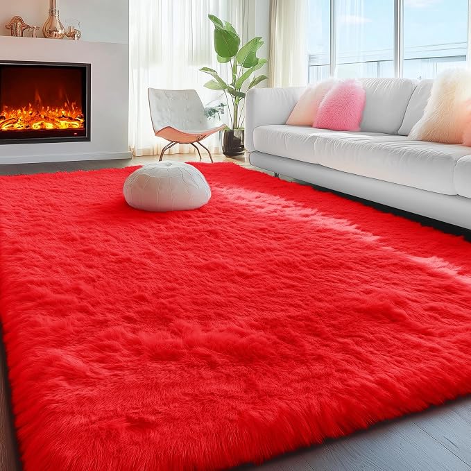 PAGISOFE Soft Modern Red Area Rug, 4x6 Feet, Shaggy Indoor Rug by PAGISOFE
