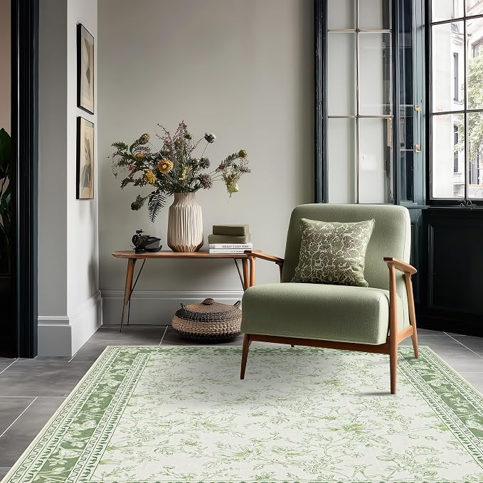 Green 4x6 Small Rug for Living Room Cream Beige and Sage Green Area Rug for - Image 2