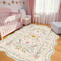 Scalloped Floral Rug 6x9, Sage Green Washable Non Slip Area Rug by Dadasgk