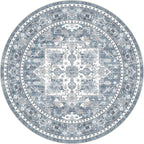 8ft Round Area Rug: Washable Vintage Neutral Soft Non Slip Thin Large Floor - Image 9